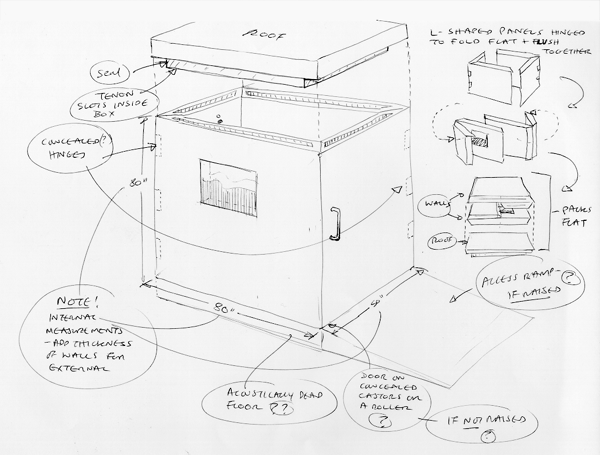 sketch of soundproof confessional booth